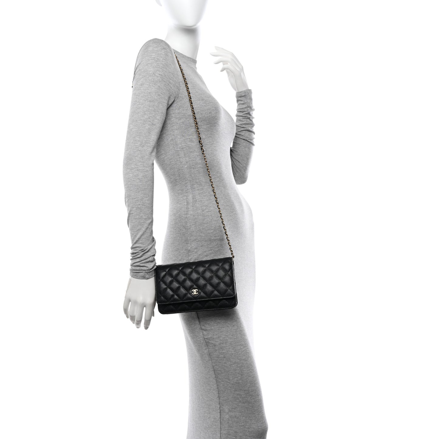 Caviar Quilted Wallet on Chain WOC Black