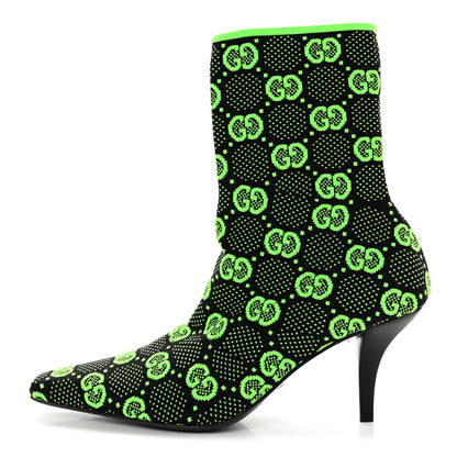 Gucci Technical Jersey Knit GG Monogram Square G 75mm Ankle Boots 36.5 Black Neon Green 1 of 7