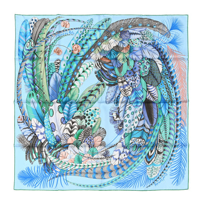 Hermes Silk Plumes En Fete Scarf 90 Ciel Vert Brun 1 of 13