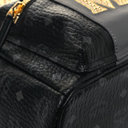 MCM Visetos Studded Small Studded Logo Stripe Backpack Black 4 of 14