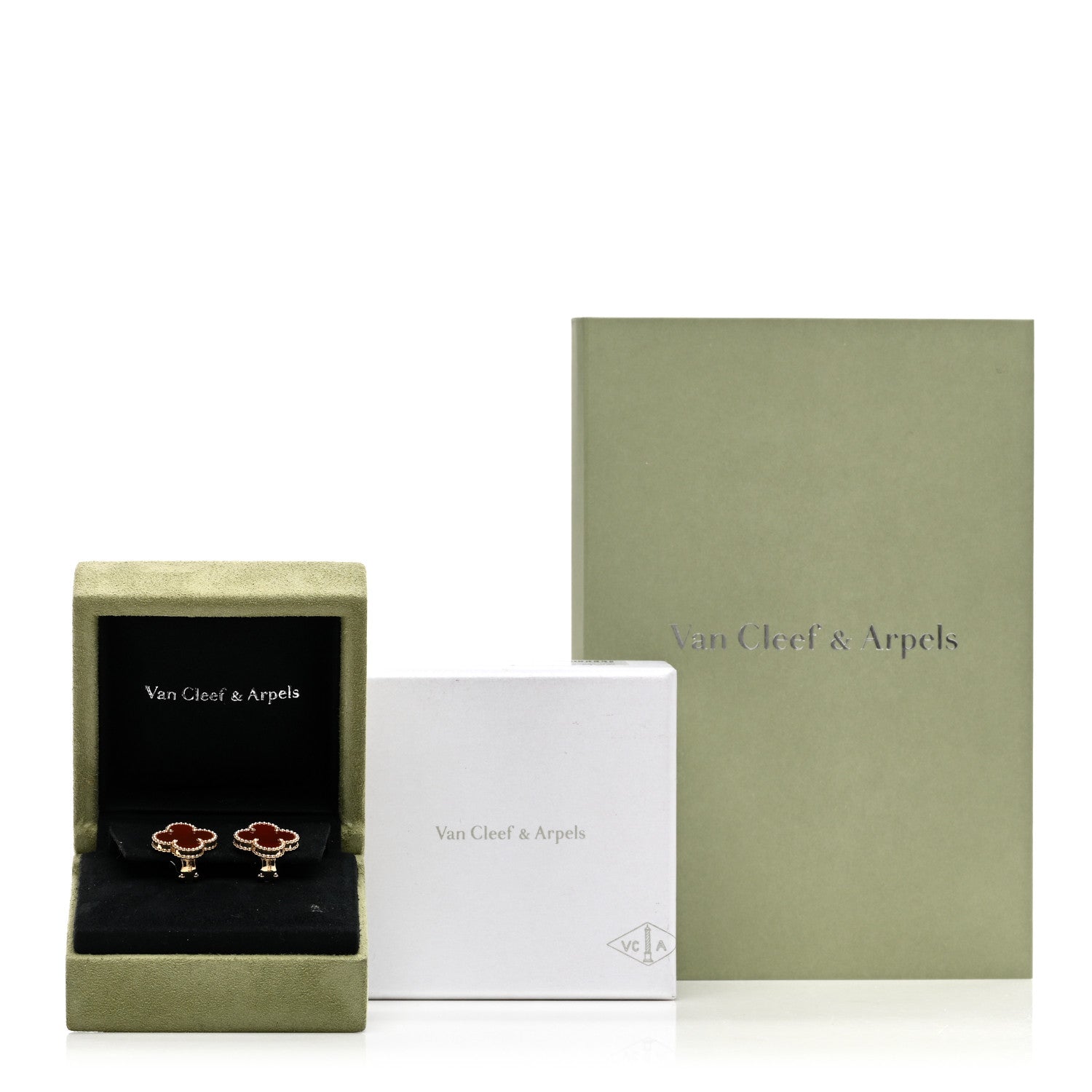 Van Cleef & Arpels 18K Yellow Gold Carnelian Vintage Alhambra Earrings 5 of 5