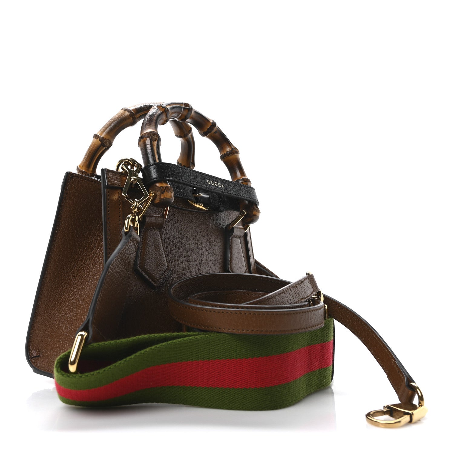 Gucci Textured Dollar Calfskin Web Mini Diana Tote Bag Cuir Black 3 of 9