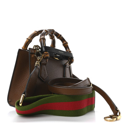 Gucci Textured Dollar Calfskin Web Mini Diana Tote Bag Cuir Black 3 of 9