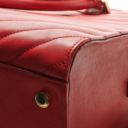 Saint Laurent Calfskin Matelasse Chevron Small Monogram Cabas Lipstick Red 14 of 15