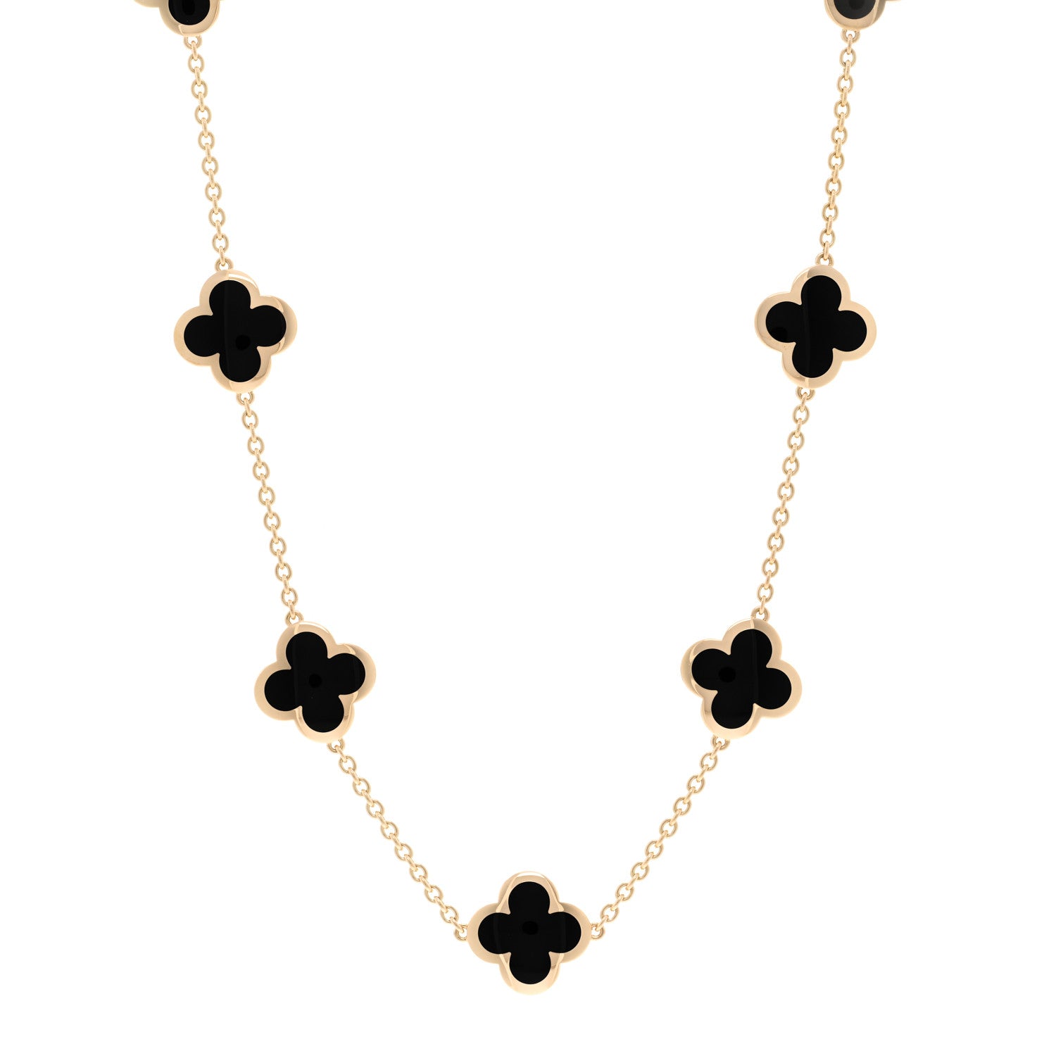Van Cleef & Arpels 18K Yellow Gold Black Onyx Pure 9 Motifs Alhambra Necklace 1 of 6