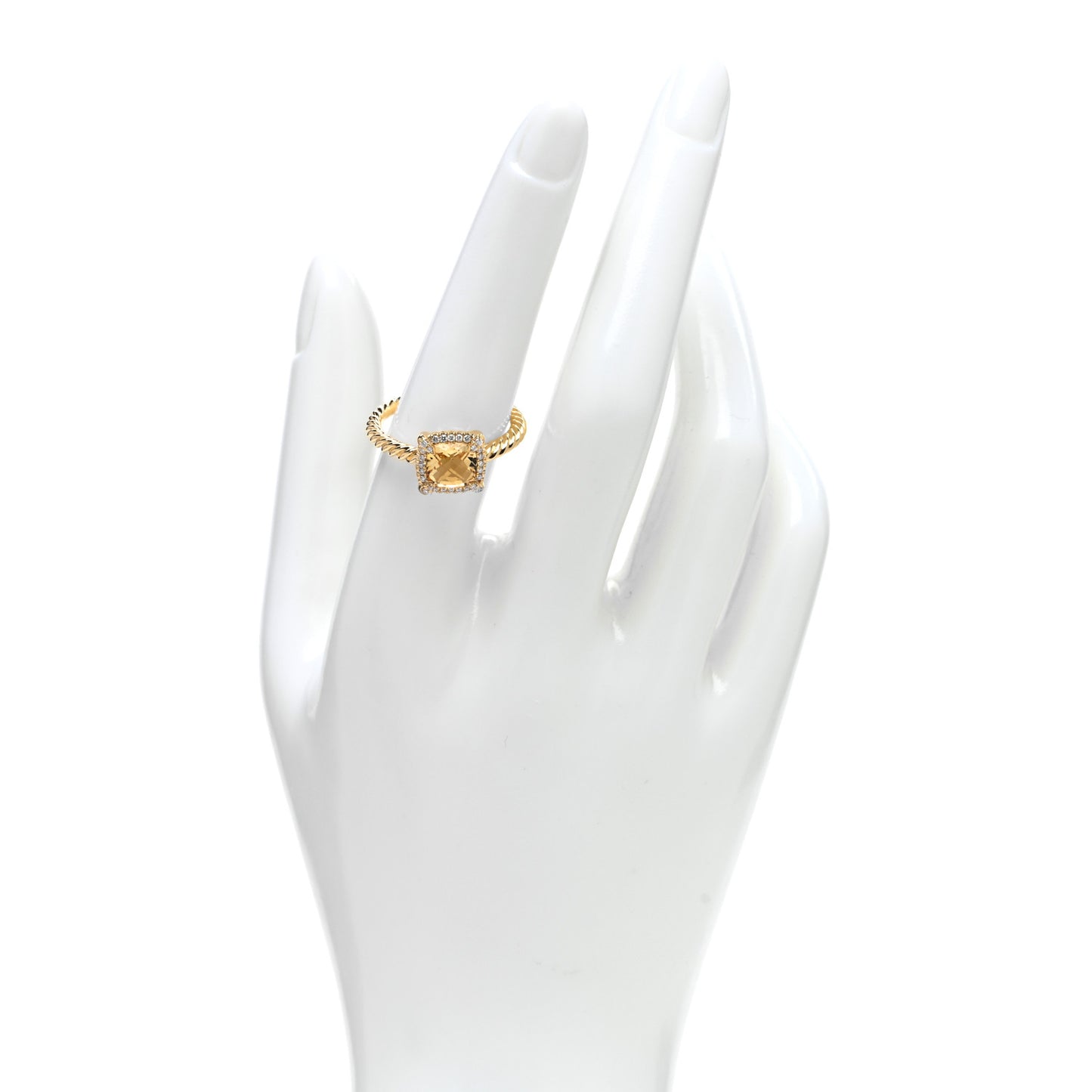 18K Yellow Gold Diamond Citrine 7mm Petite Chatelaine Pave Bezel Ring 56 7.5