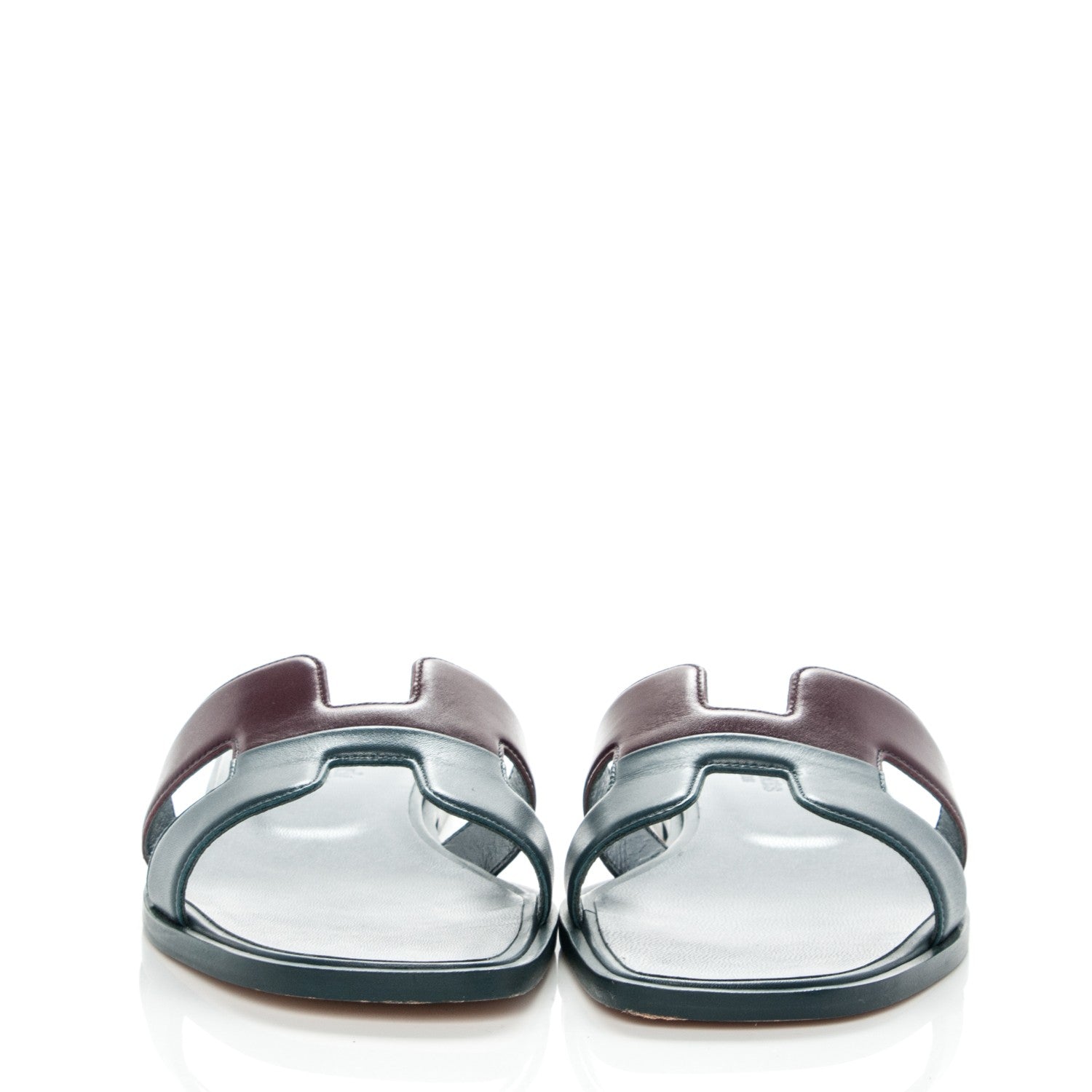 Hermes Box Calfskin Oran Sandals 37.5 Bleu Ardoise Bordeaux 2 of 7