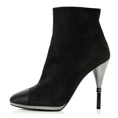 Chanel Suede Calfskin Satin Short Boots 39.5 Dark Grey 1 of 12