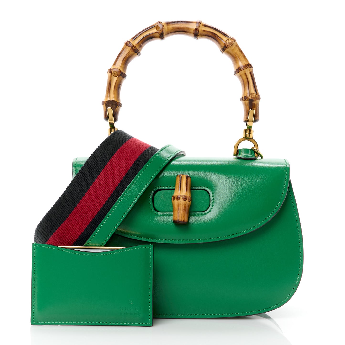 Boarded Dyana Lux Calfskin Web Small Bamboo 1947 Top Handle Bag Spring Green