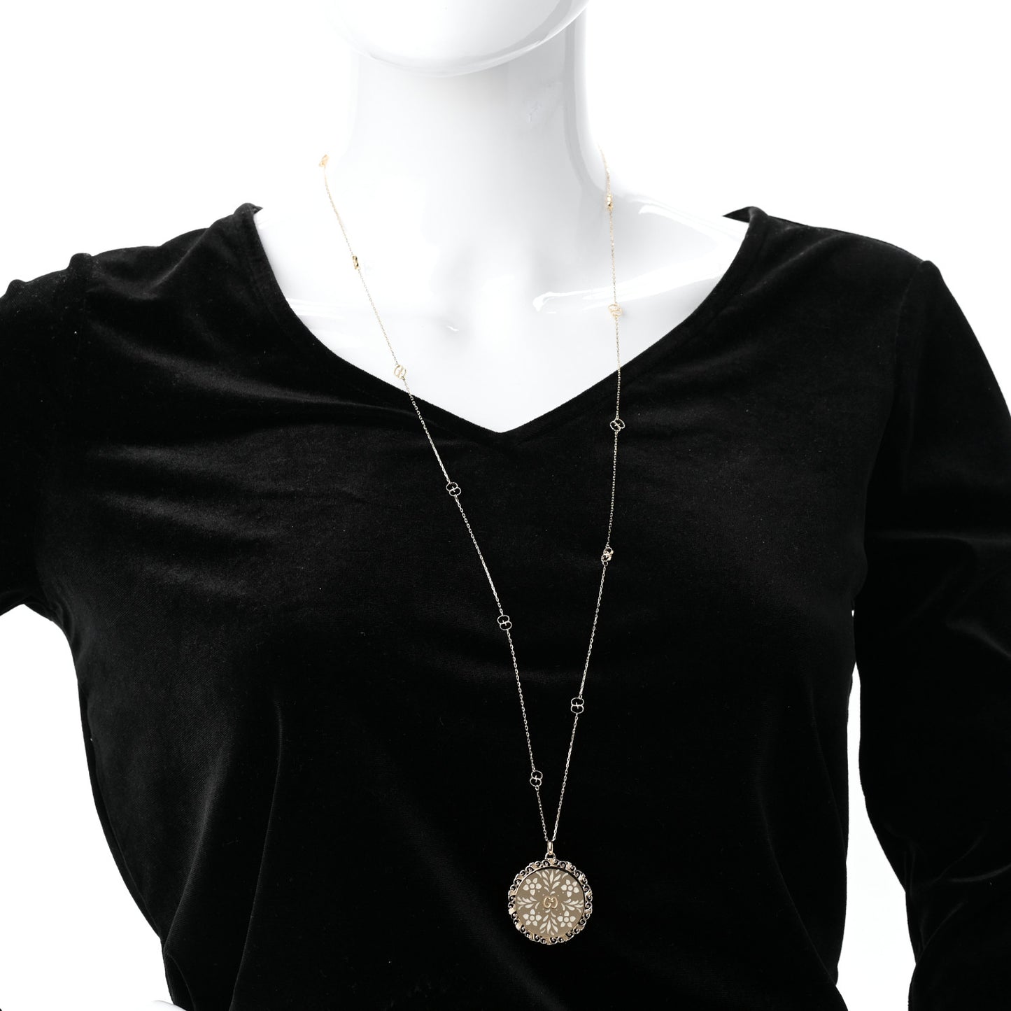 18K Yellow Gold Enamel Icon Blooms Necklace White