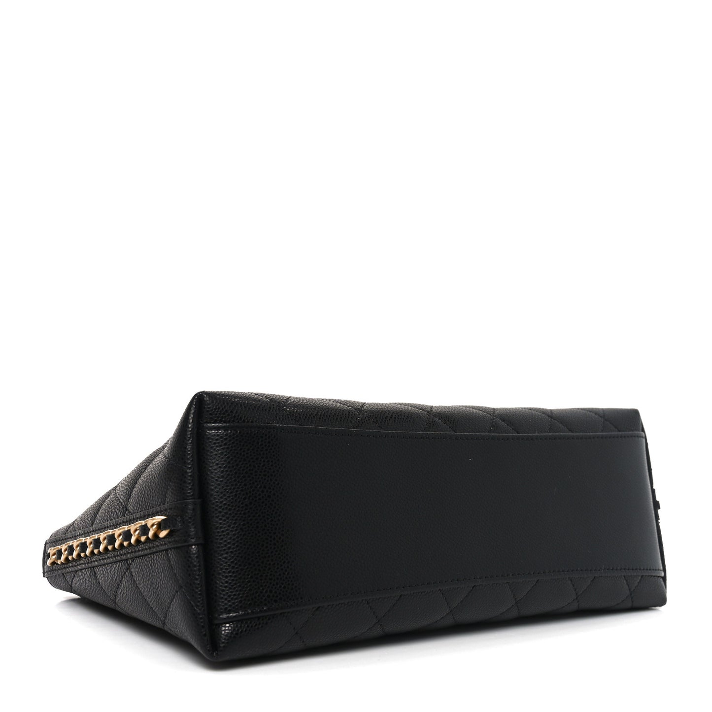 Shiny Caviar Quilted Chain Pouch Black