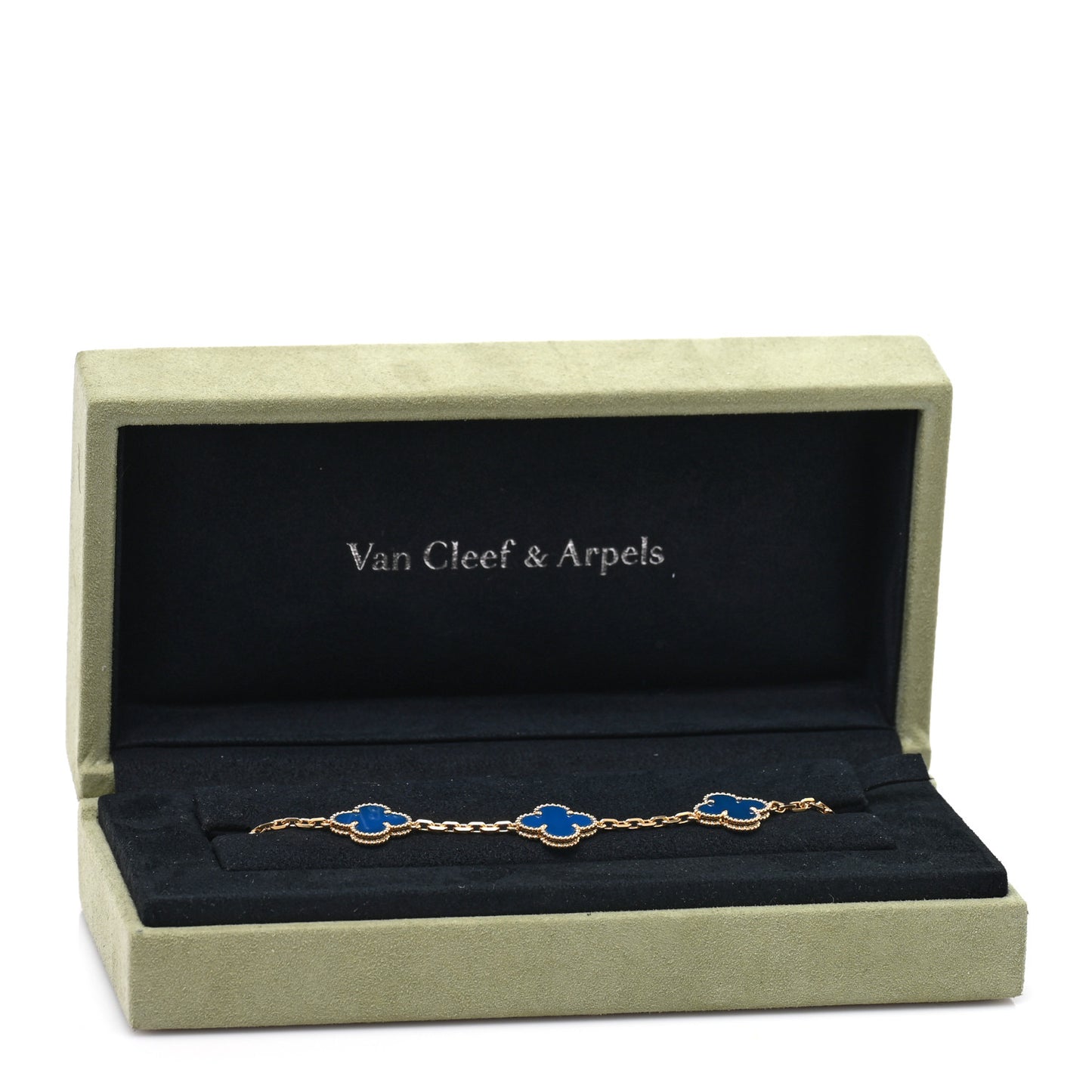18K Yellow Gold Blue Agate 5 Motifs Vintage Alhambra Bracelet