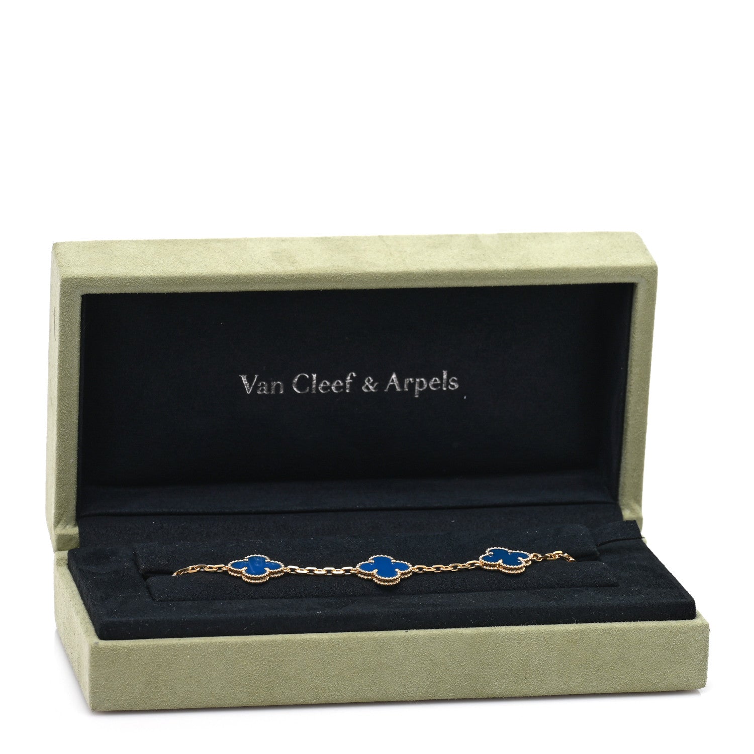 Van Cleef & Arpels 18K Yellow Gold Blue Agate 5 Motifs Vintage Alhambra Bracelet 4 of 4