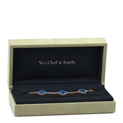 Van Cleef & Arpels 18K Yellow Gold Blue Agate 5 Motifs Vintage Alhambra Bracelet 4 of 4