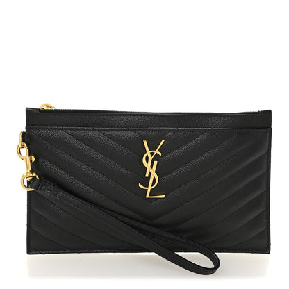 Saint Laurent Grain De Poudre Chevron Monogram Large Bill Pouch Black 1 of 7