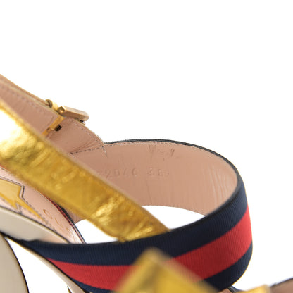 Gucci Grosgrain Web Aline High Heel Sandals 38 Oro 10 of 12