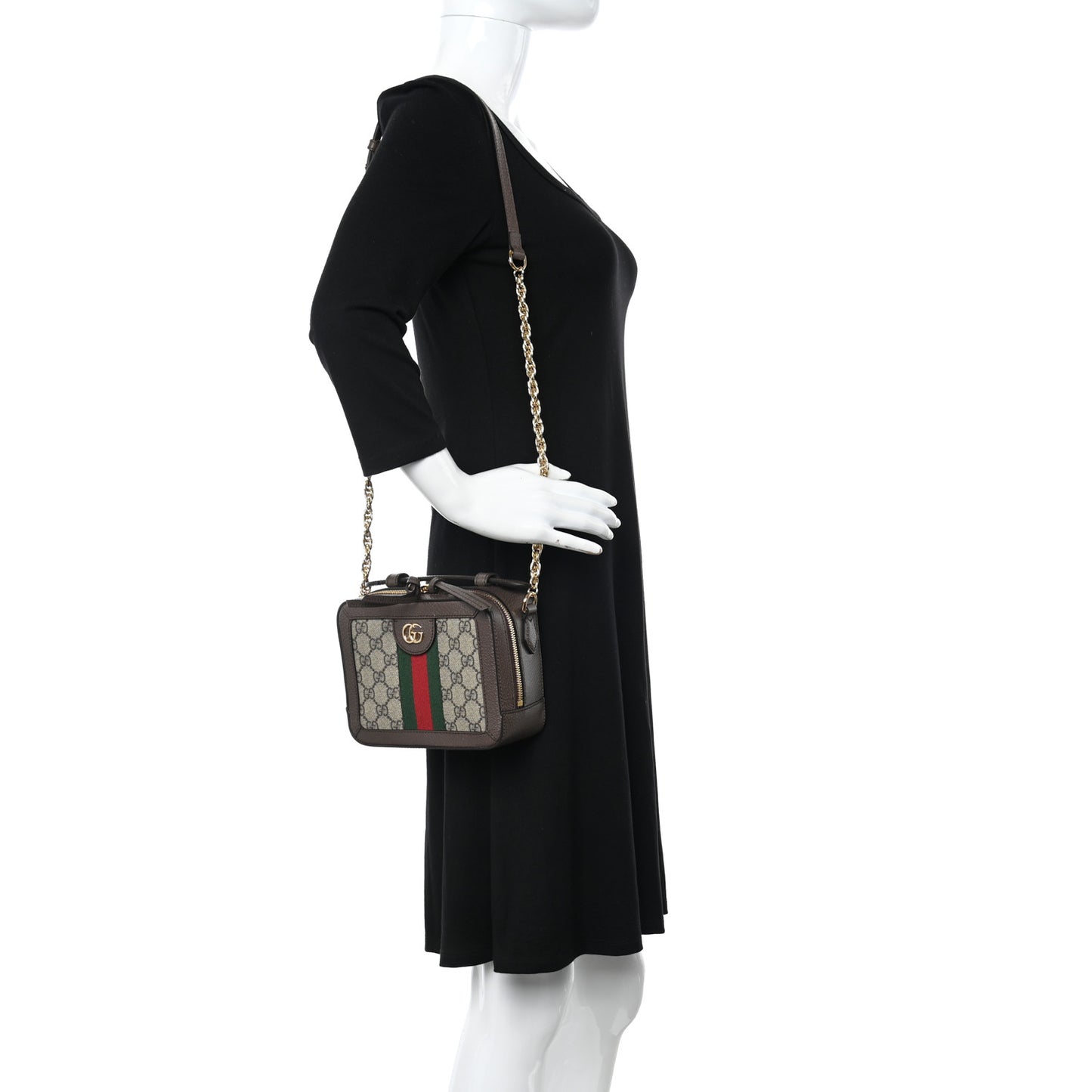 GG Supreme Monogram Mini Ophidia Top Handle Shoulder Bag Brown