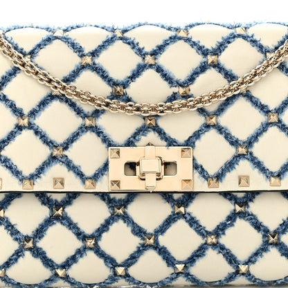 Valentino Garavani Nappa Denim Quilted Rockstud Spike Wallet on Chain Ivory Blue 7 of 9