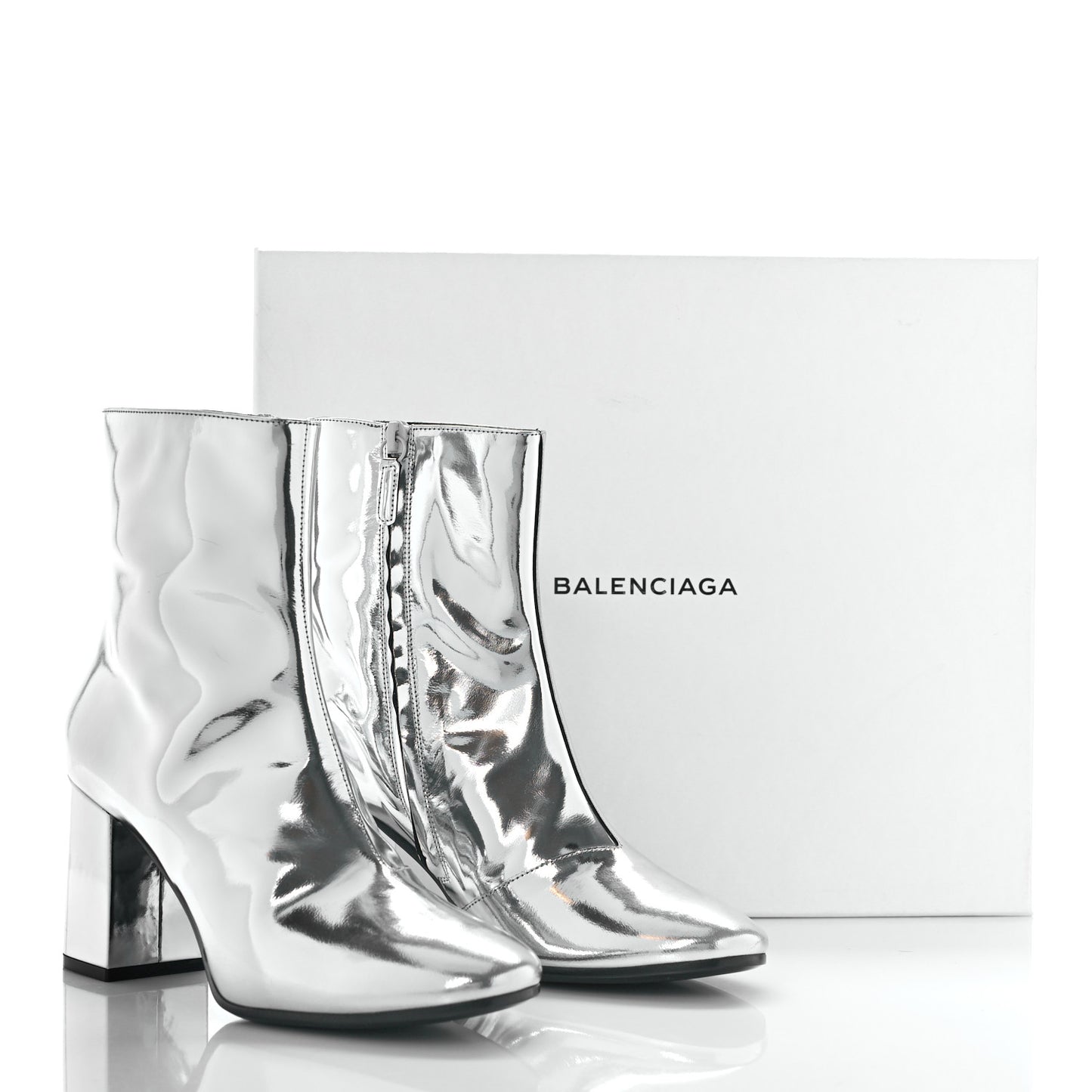 Miroir Calfskin Ankle Booties 39 Argent