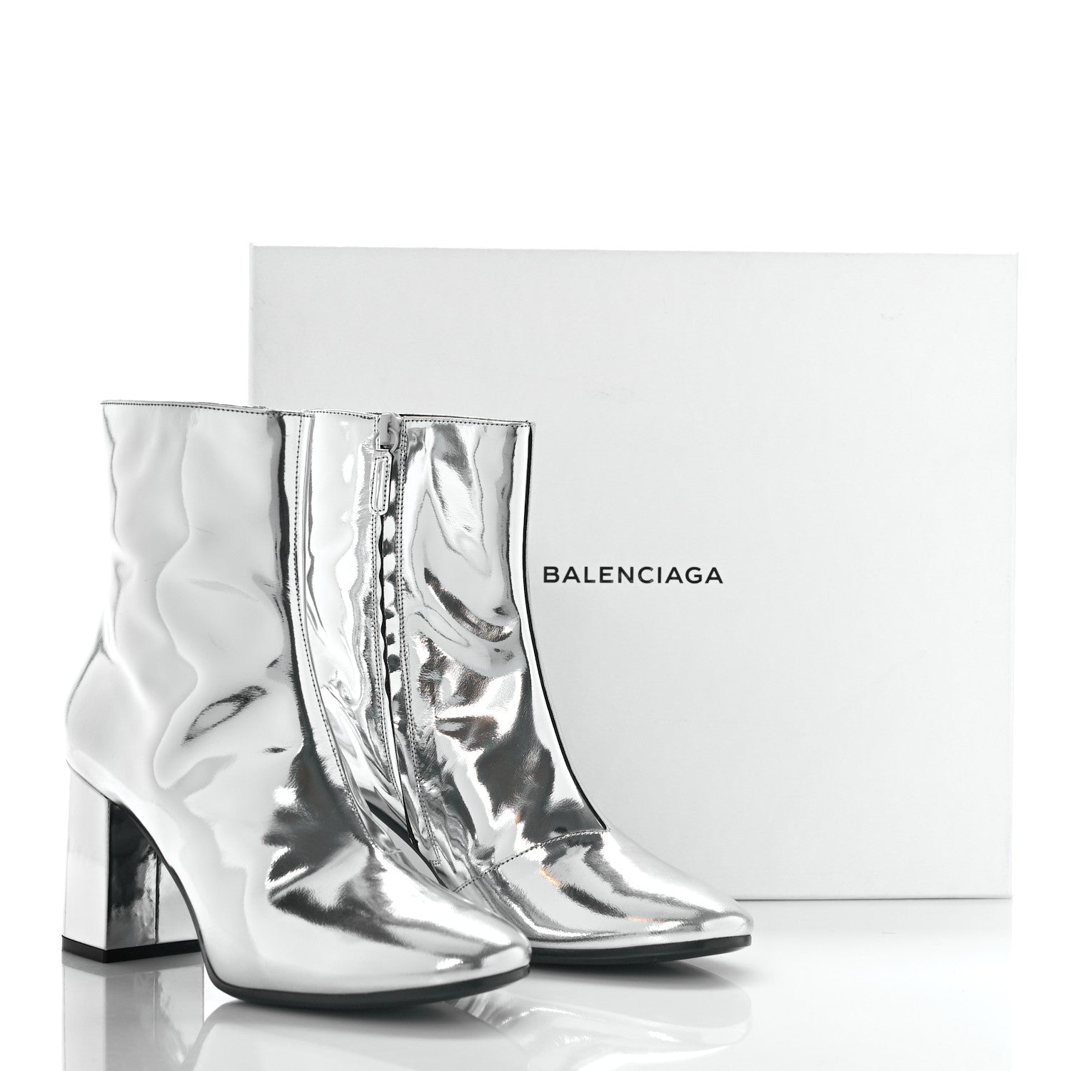 Balenciaga Miroir Calfskin Ankle Booties 39 Argent 6 of 9