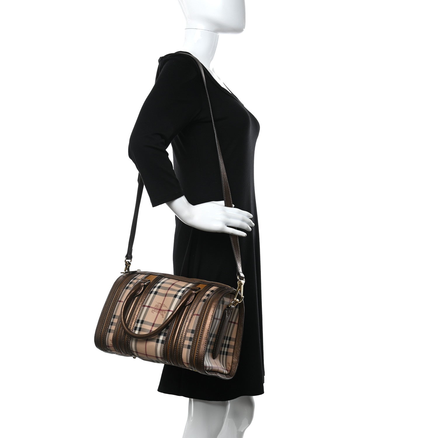 Burberry Haymarket Check Medium Alchester Bowling Bag Bronze 2 of 13
