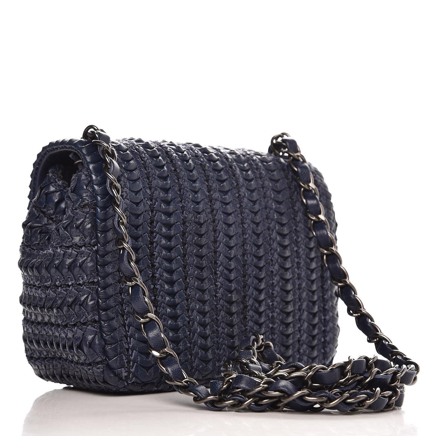 Lambskin Embroidered Small Flap Navy