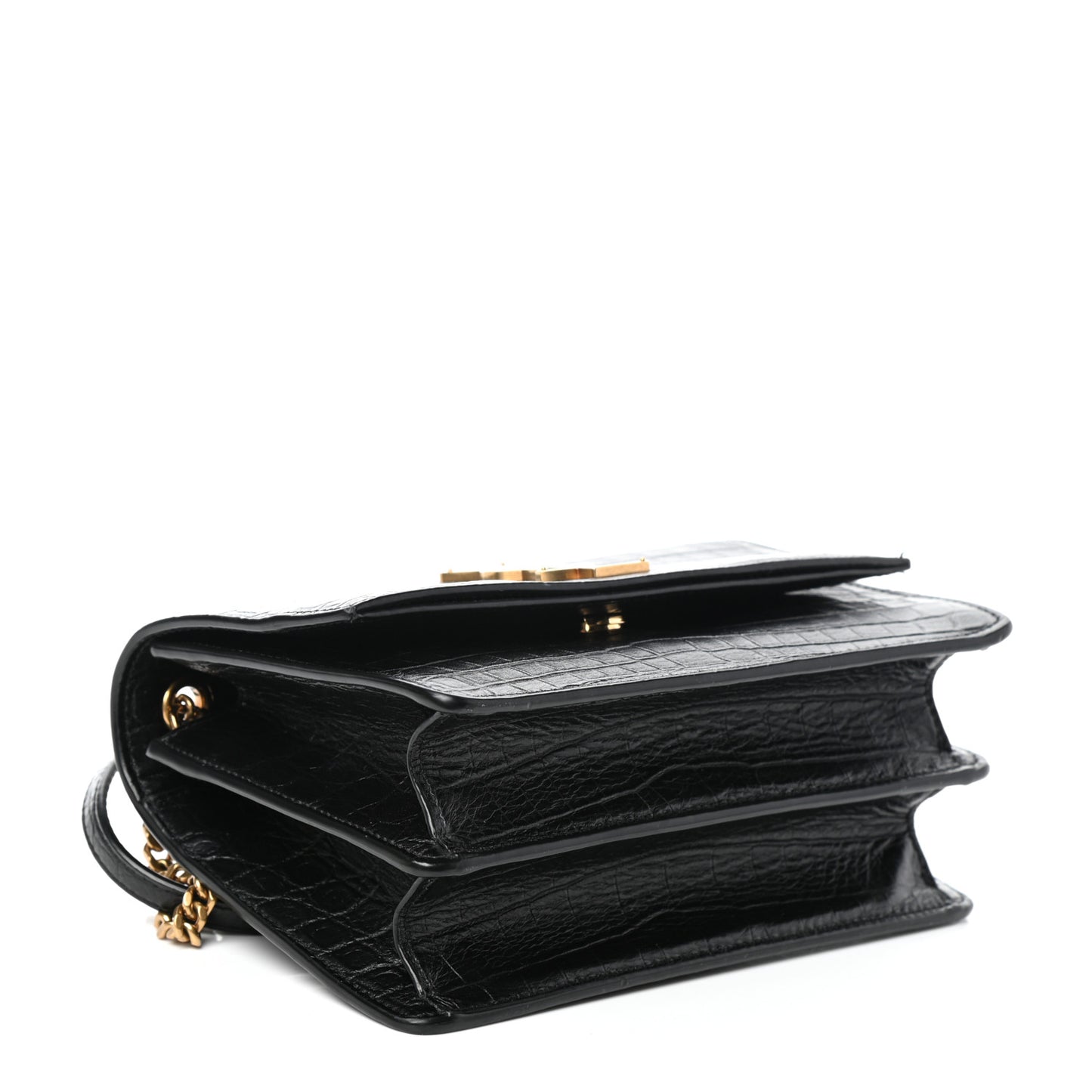 Calfskin Crocodile Embossed Small Monogram Sunset Black
