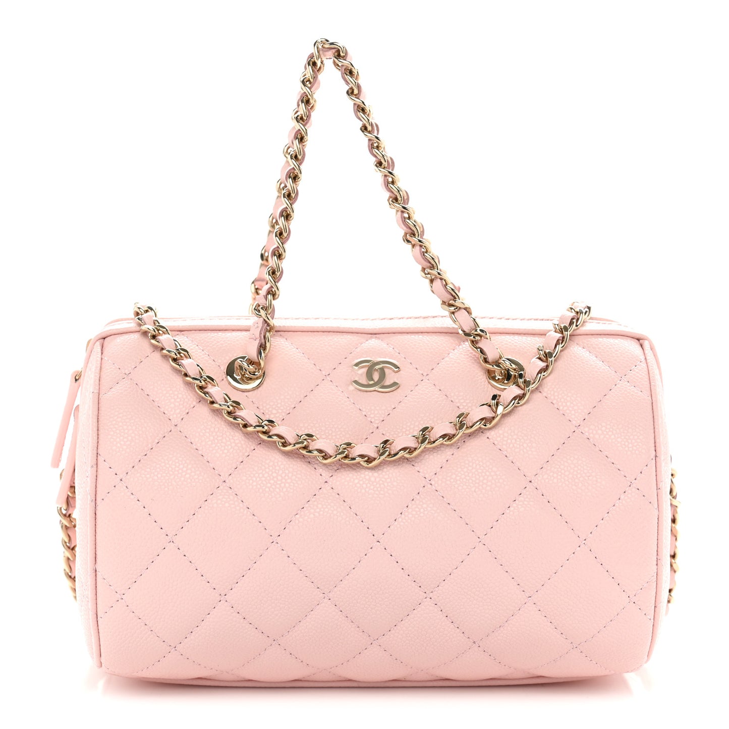Caviar Quilted Barrel Clutch With Chain Light Pink