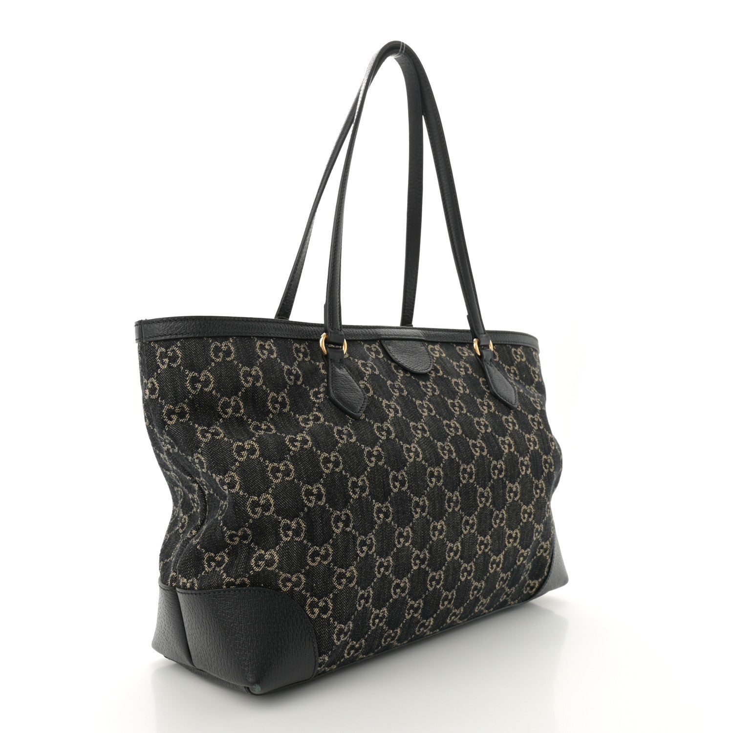 Gucci Jacquard Black Denim GG Monogram Medium Ophidia Shopping Tote Black Ivory 3 of 11