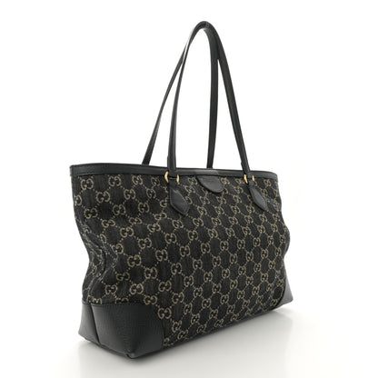 Gucci Jacquard Black Denim GG Monogram Medium Ophidia Shopping Tote Black Ivory 3 of 11