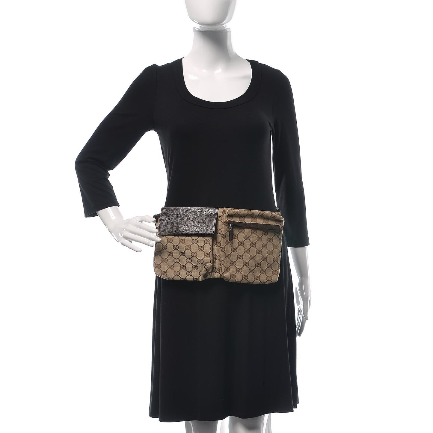 GG Monogram Double Pocket Belt Bag Dark Brown