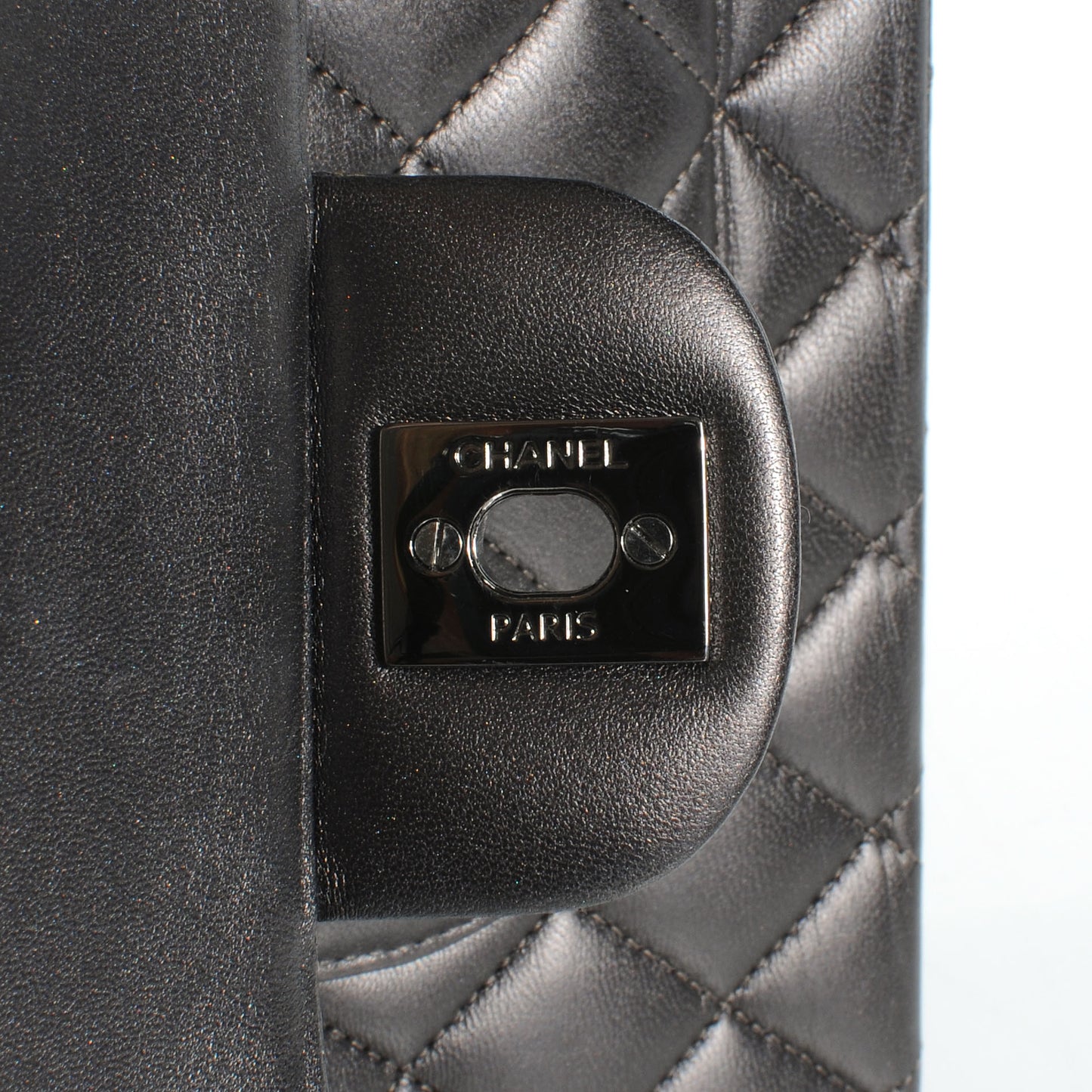 Lambskin Medium Double Flap Dark Metallic Grey