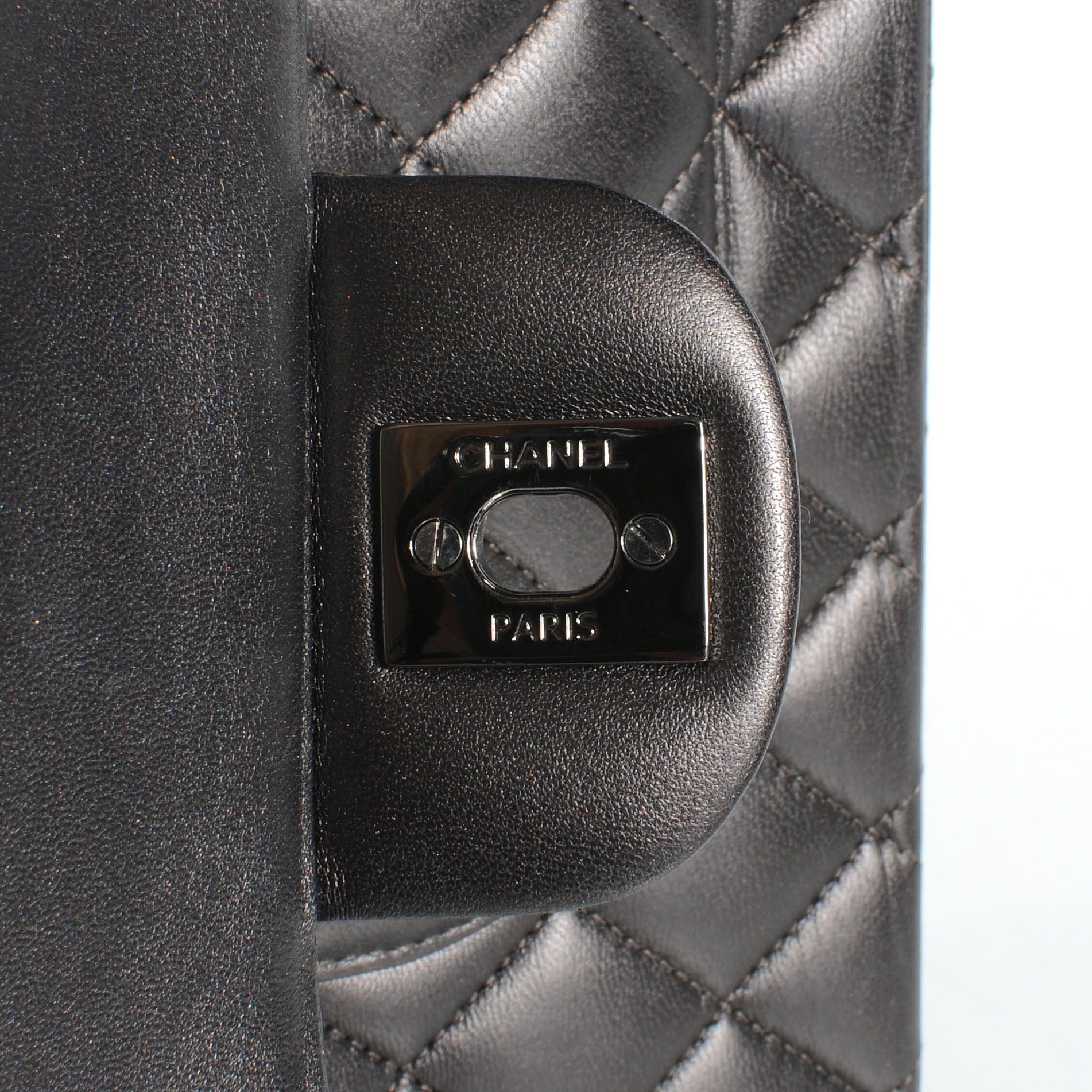 Chanel Lambskin Medium Double Flap Dark Metallic Grey 7 of 10