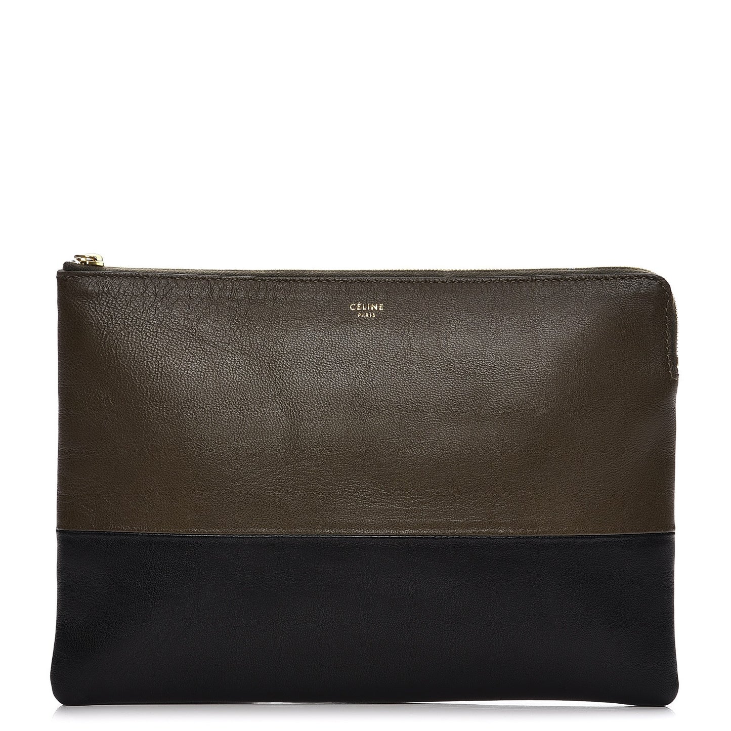 Smooth Lambskin Bi-Color Solo Clutch Pouch Army Green