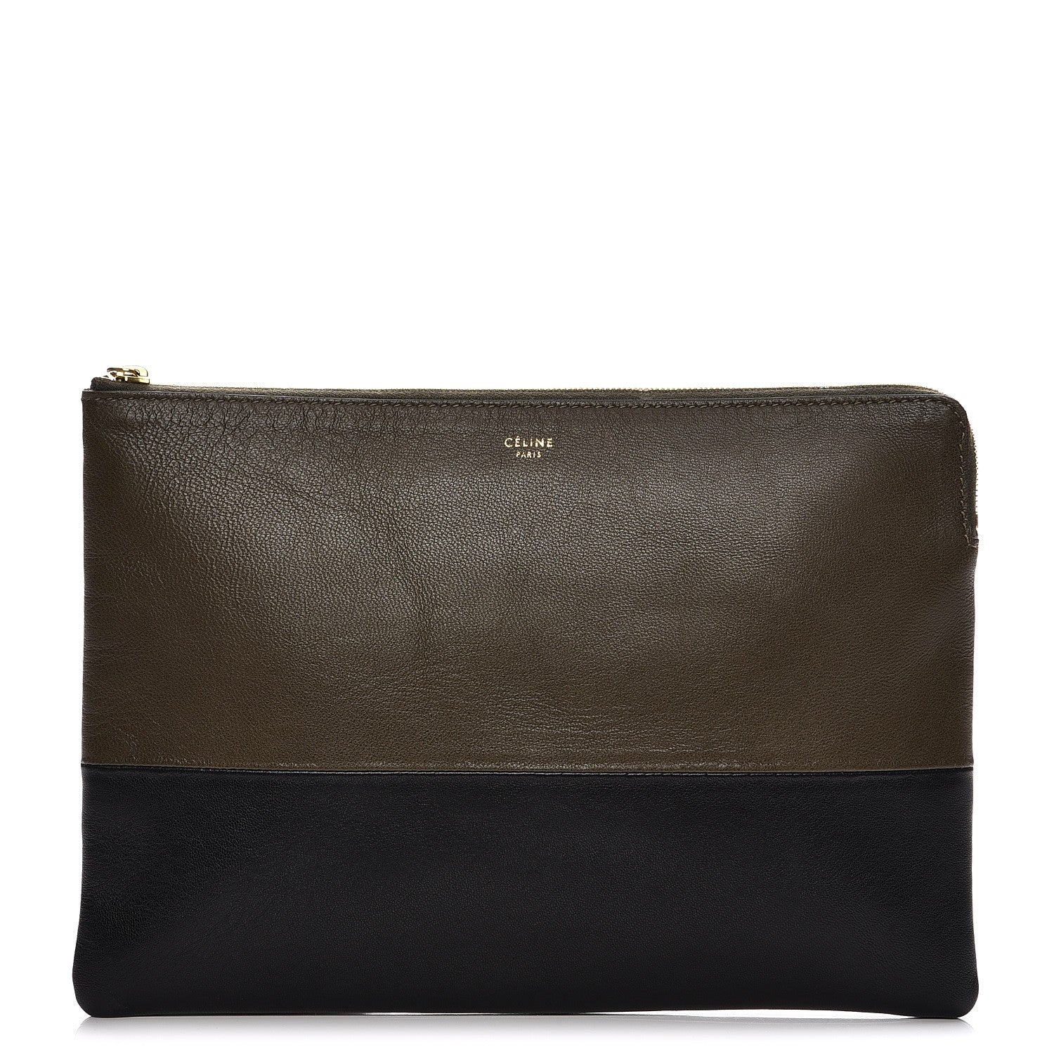 Celine Smooth Lambskin Bi-Color Solo Clutch Pouch Army Green 1 of 7