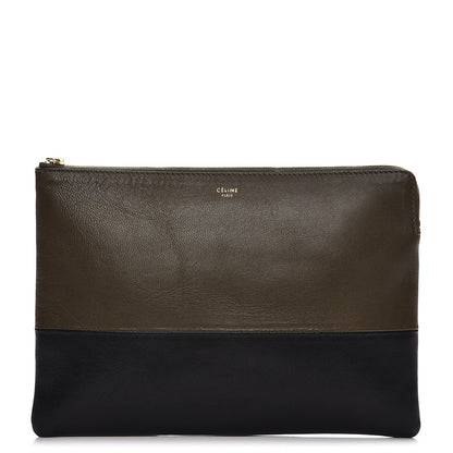 Celine Smooth Lambskin Bi-Color Solo Clutch Pouch Army Green 1 of 7