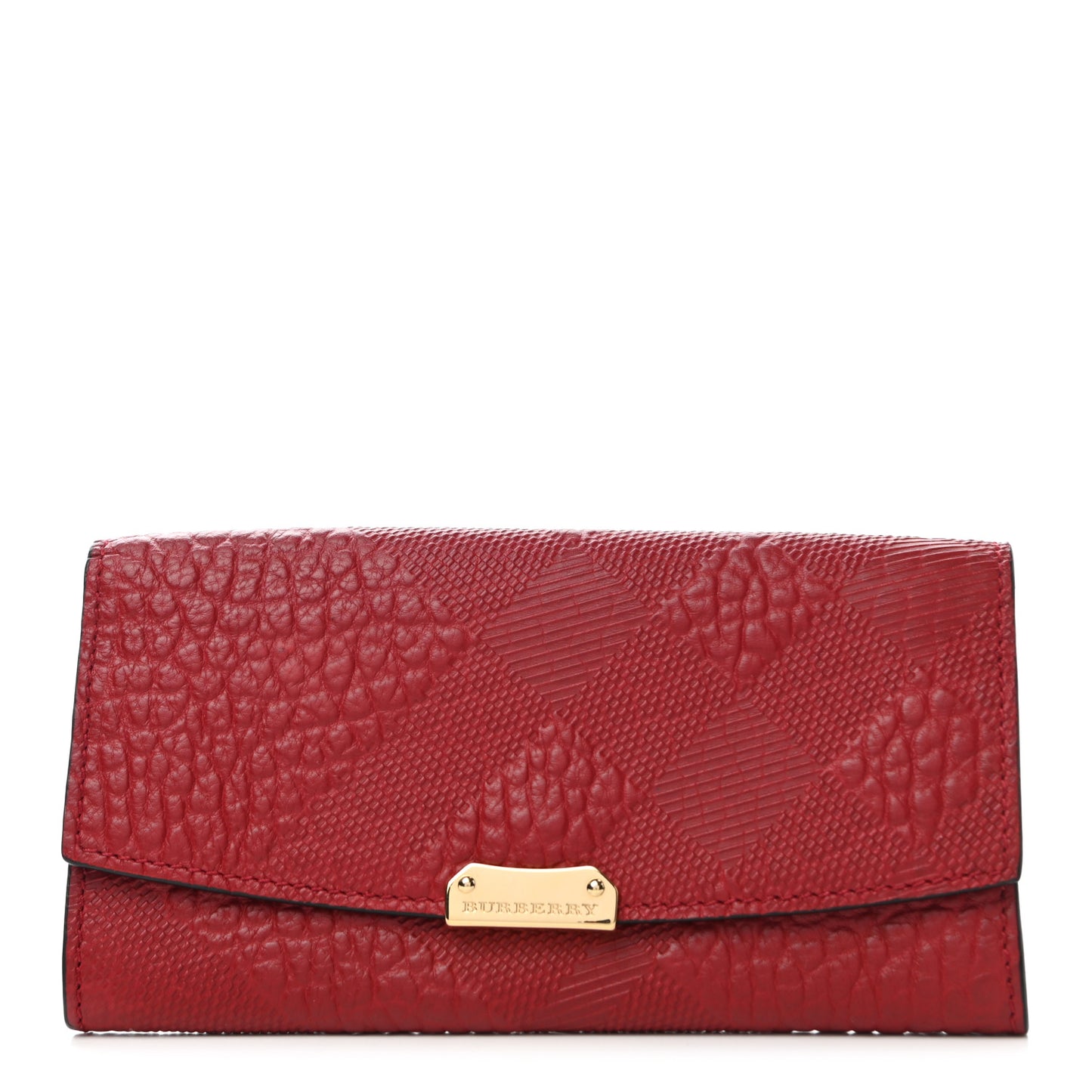 Signature Grain Calfskin Check Embossed Continental Wallet Military Red