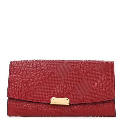 Burberry Signature Grain Calfskin Check Embossed Continental Wallet Military Red 1 of 11