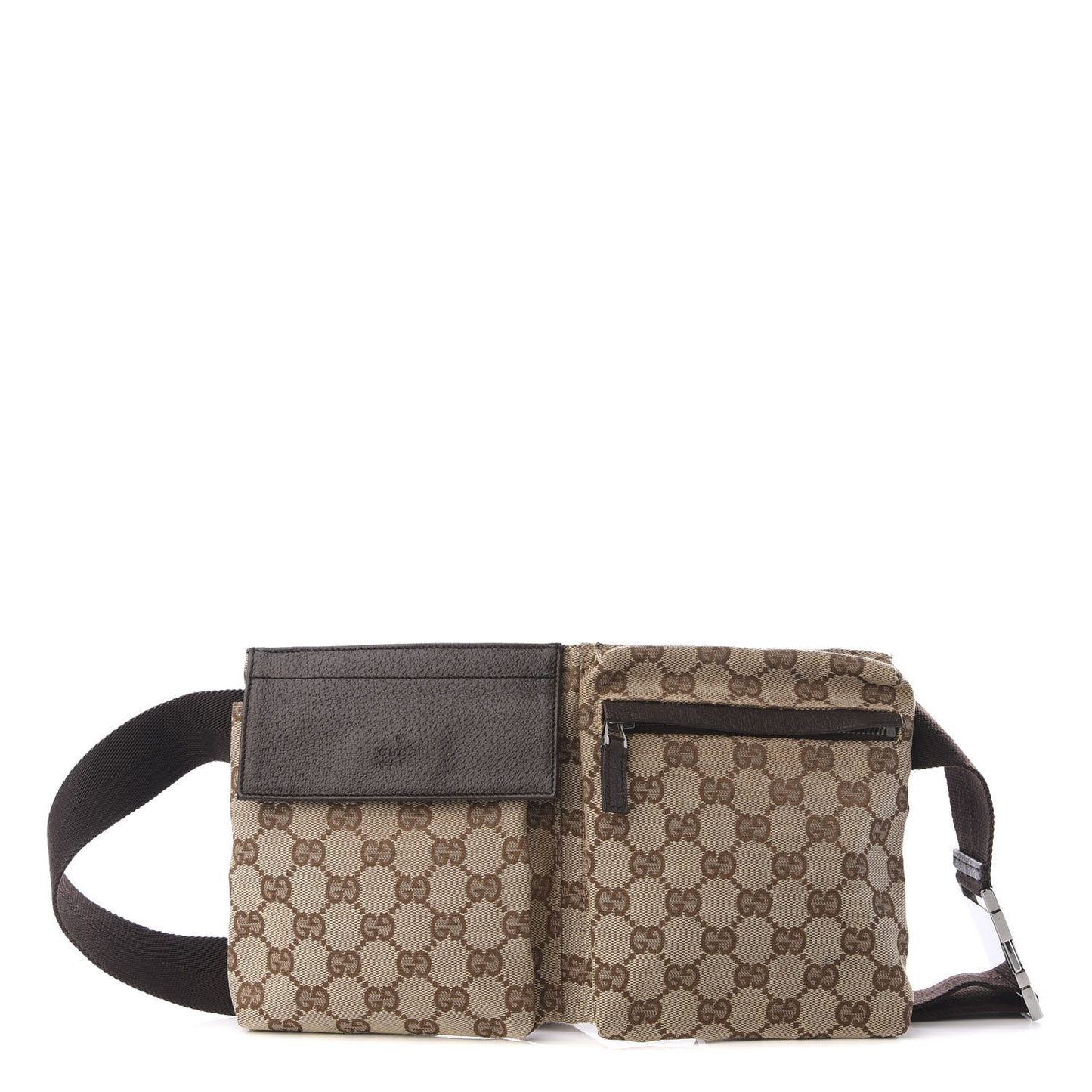 GG Monogram Double Pocket Belt Bag Dark Brown