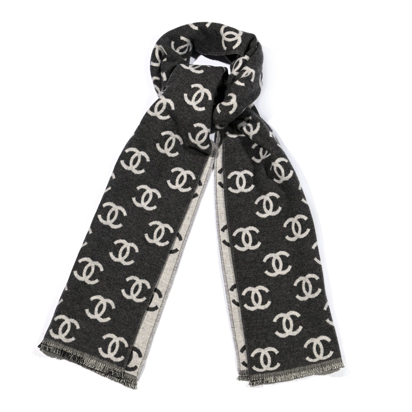 Cashmere Wool CC Scarf Grey White