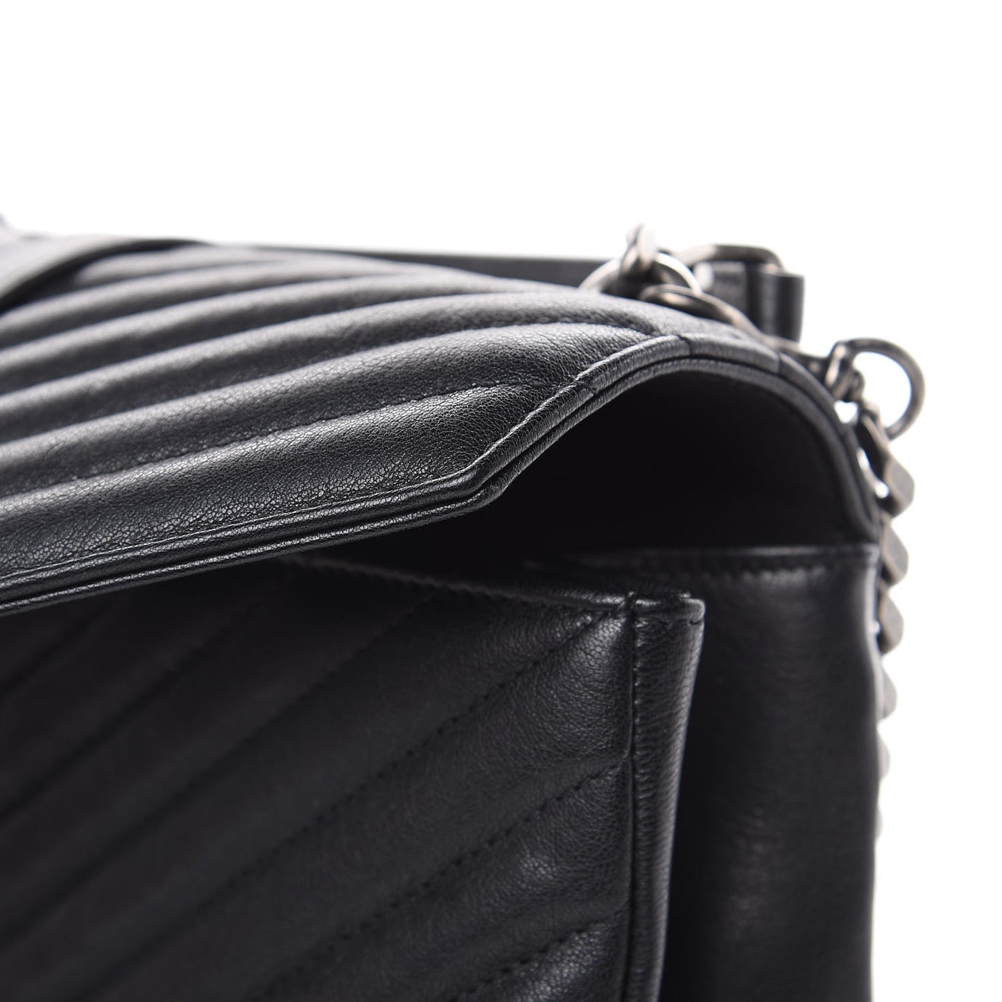 Sheepskin Matelasse Chevron Monogram Medium College Bag Black
