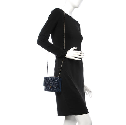 Chanel Patent Goatskin Quilted CC Eyelet Wallet On Chain WOC Blue 2 of 9