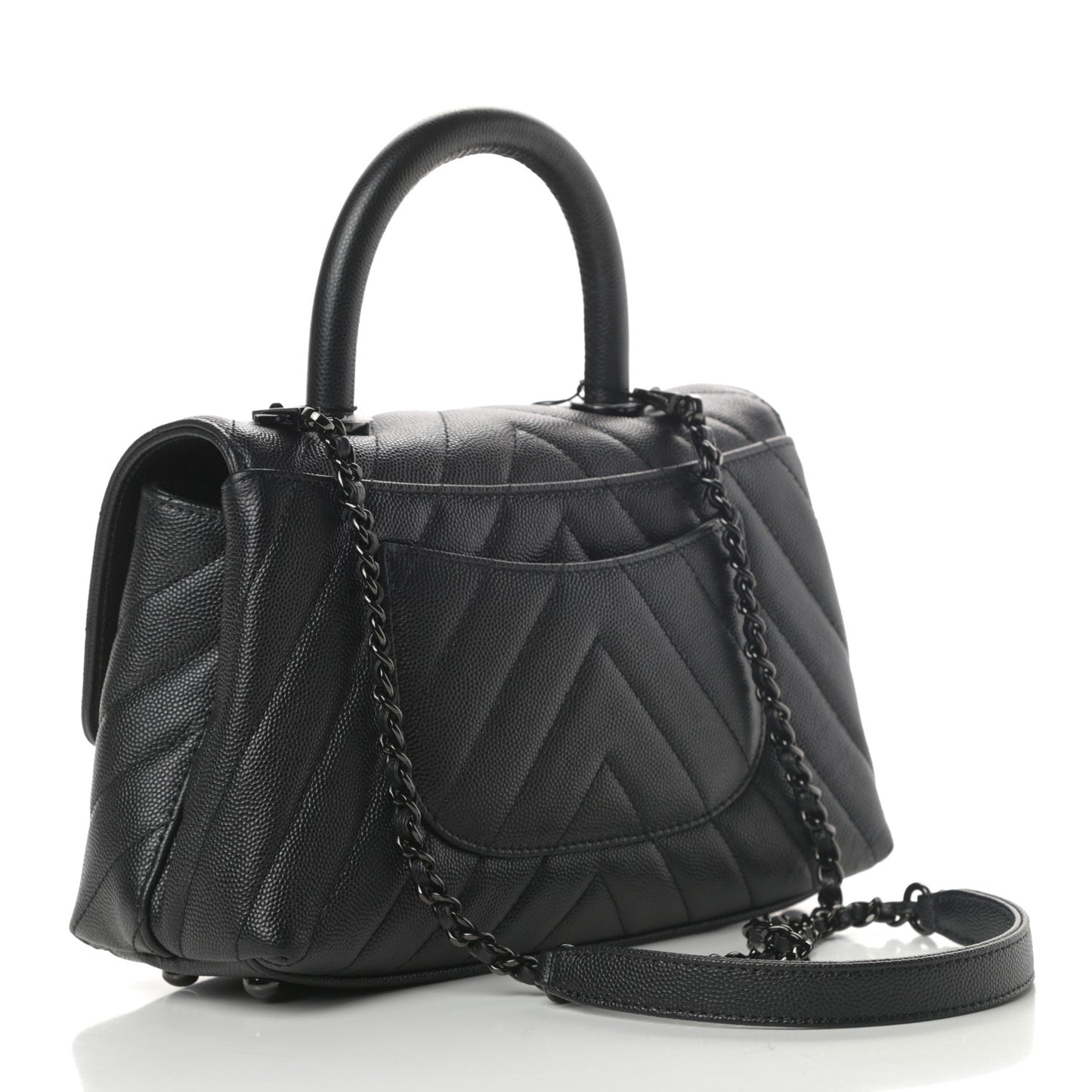 Caviar Chevron Quilted Mini Coco Handle Flap So Black