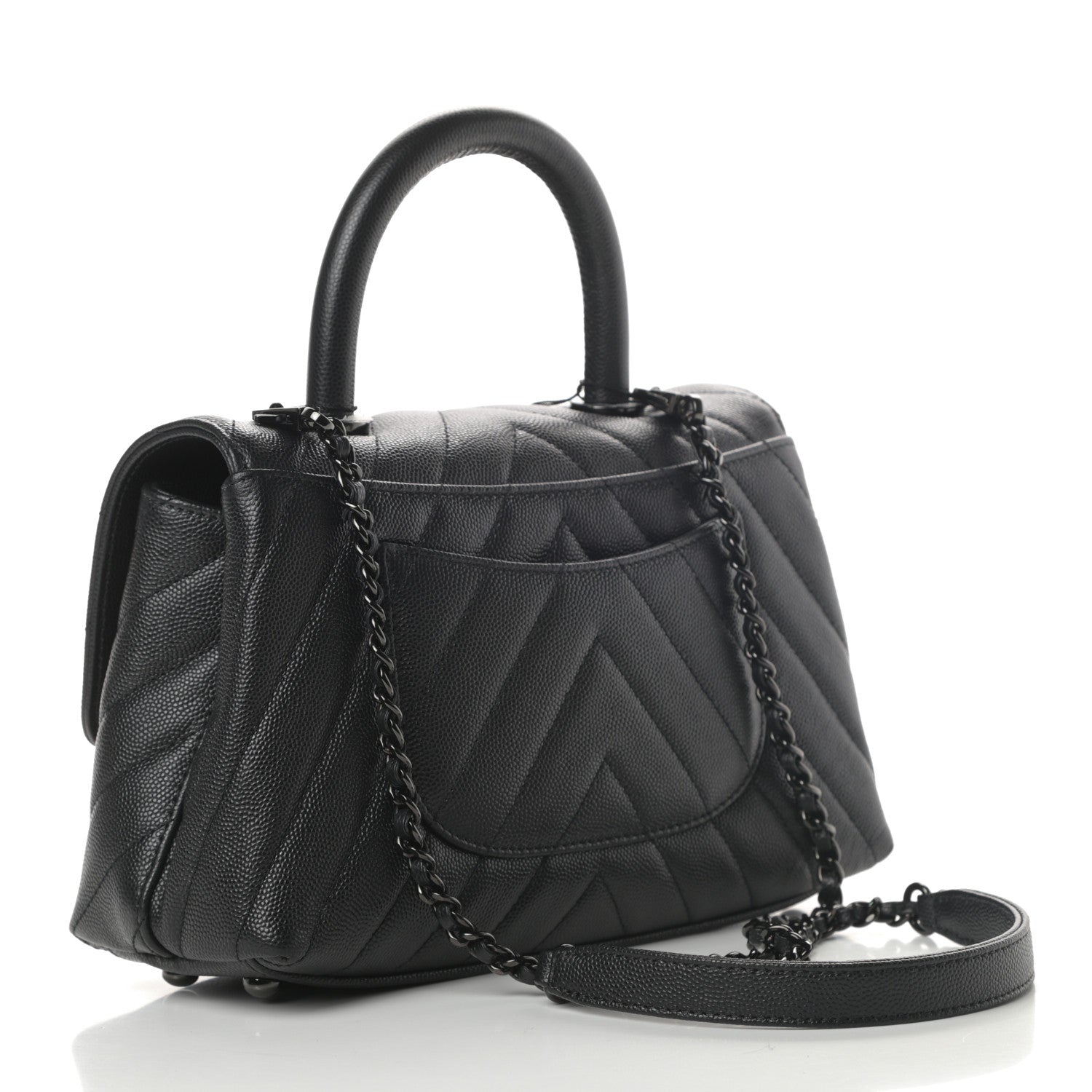 Chanel Caviar Chevron Quilted Mini Coco Handle Flap So Black 3 of 11
