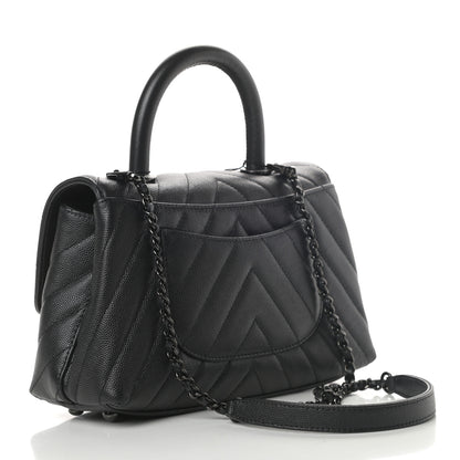 Chanel Caviar Chevron Quilted Mini Coco Handle Flap So Black 3 of 11
