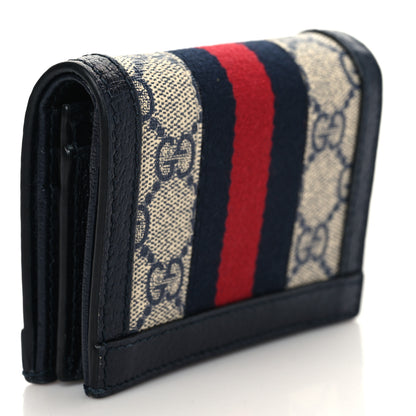 Gucci GG Supreme Monogram Textured Dollar Calfskin Web Ophidia Card Case Beige Blue 3 of 6
