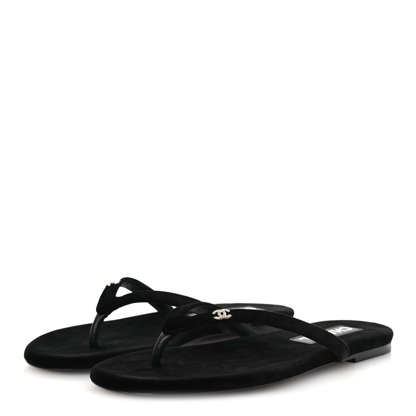 Velvet Crystal CC Thong Sandals 38 Black