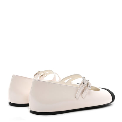 Chanel Lambskin Grosgrain Pearl Mary Jane Flats 37 White Black 4 of 9