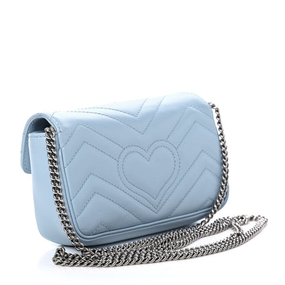 Gucci Calfskin Matelasse Super Mini GG Marmont Shoulder Bag Porcelain Light Blue 2 of 4