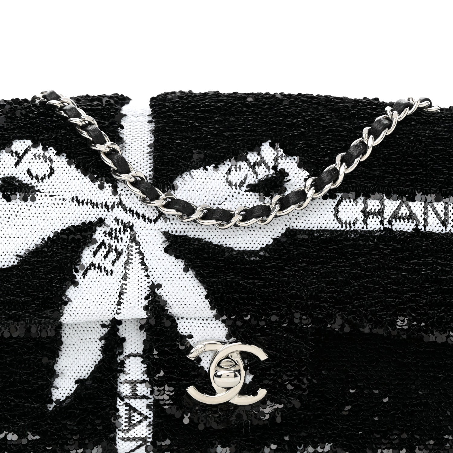 Chanel Sequin Ribbon Mini Rectangular Flap Black White 1738727